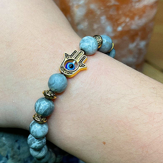 Hamsa Amulet Gray Agate Bracelet